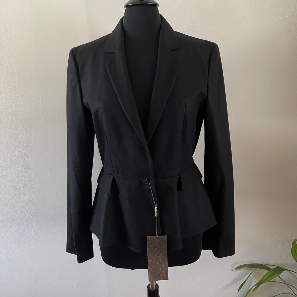 NWT Archival GUCCI 2013 Black Wool-Cashmere Peplum Blazer Size 46 IT US 10